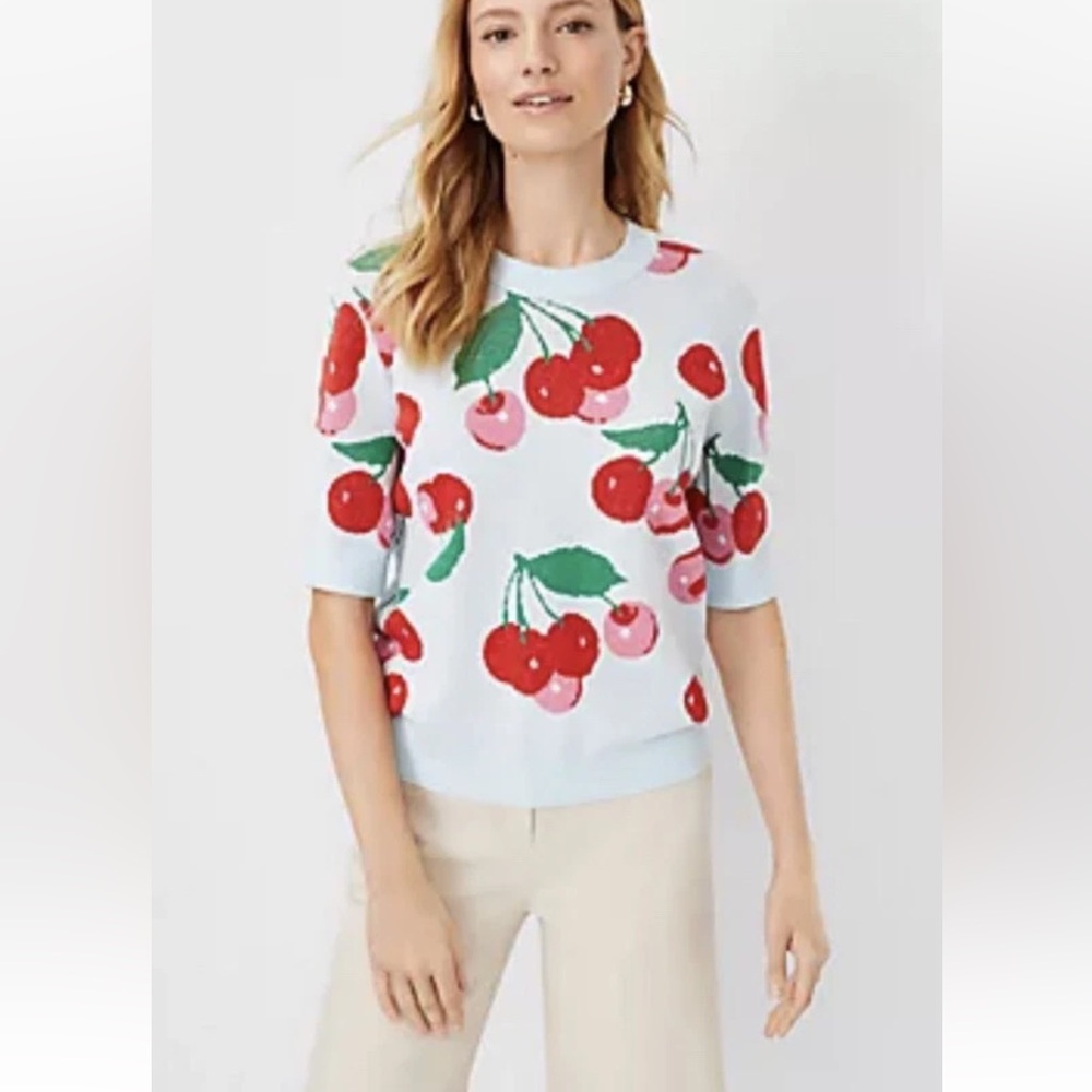 Ann Taylor Cherry Jaquard Easy shirt Sweater sz small NWT